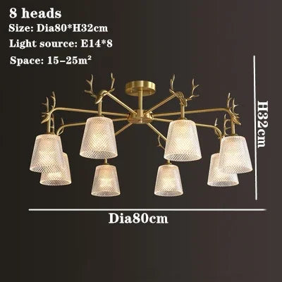 Lustre rétro en verre à multiples têtes finition cuivre — LZ4X9P2