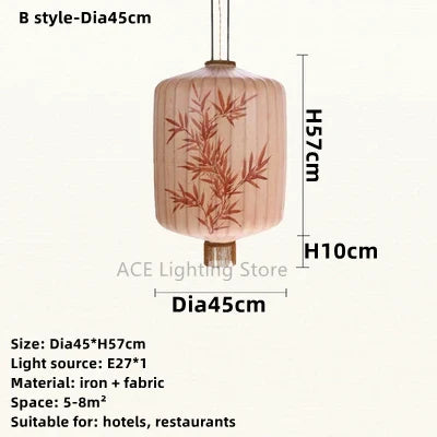 Lanterne suspension en tissu chinois à motif dessiné à la main pour salon et restaurant — LZ4X9P