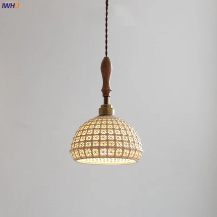 Suspension japonaise vintage en céramique et bois de frêne — LZ4X9P7