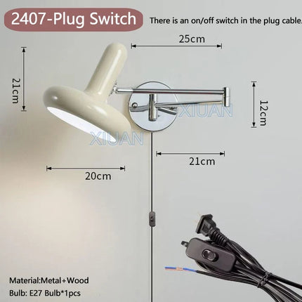 Applique murale LED à bras pivotant avec abat-jour en tissu plissé et métal — LZ4X9JQ