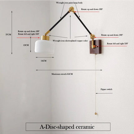 Applique murale rétractable en céramique style industriel — LZ4X9P