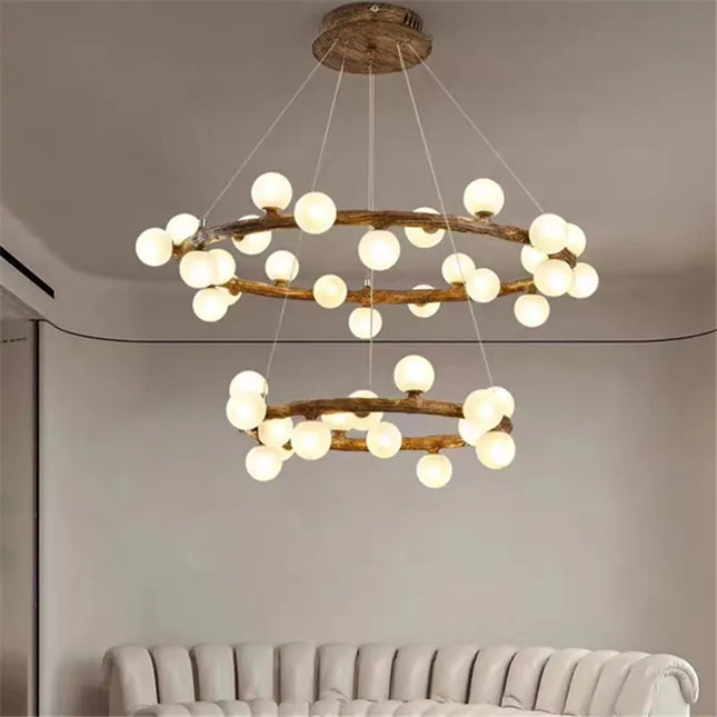 Lustre rétro en bois et verre en forme de branche d’arbre — LZ4X9M