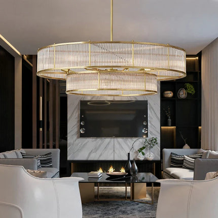 Lustre suspension style loft américain en métal et tubes de verre — LZ4H7Q2