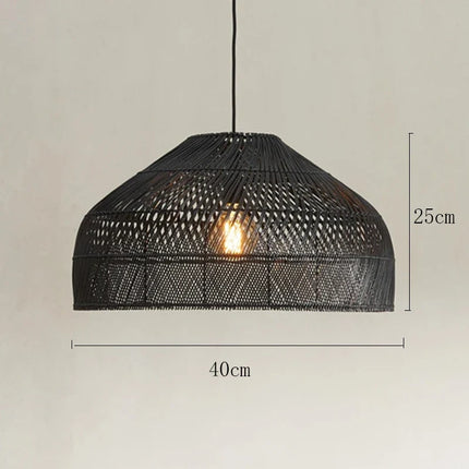 Suspension lustre rotin vintage style asiatique avec éclairage LED — LZ4X9P