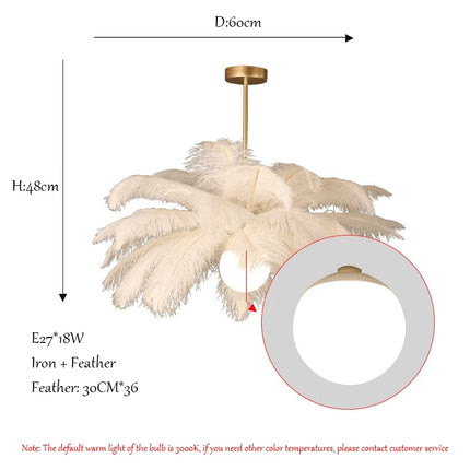 Lustre suspension LED plume d'autruche Sandyha Luxe — LZ4X9P2