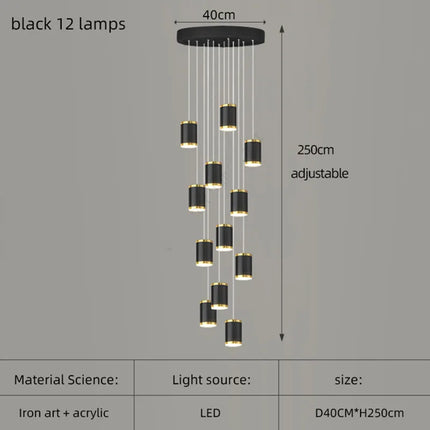 lustre long rotatif en acrylique pour éclairage intérieur décoratif