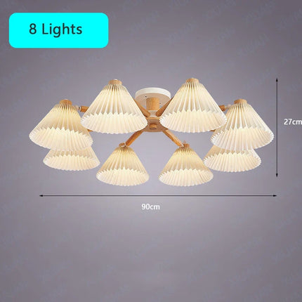 Lustre suspension nordique en bois avec abat-jour plissé — LZ4P9XJ
