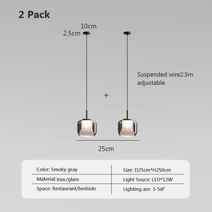 Suspension LED à trois têtes en verre gris fumé moderne — LZ4X9P