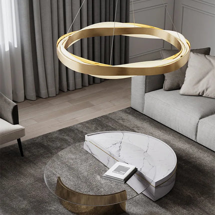 Lustre LED moderne à anneaux brossés en cristal — LZ4P7XQ