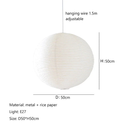 Lustre rond LED en papier de riz style nordique Wabi Sabi — LZ4X7M