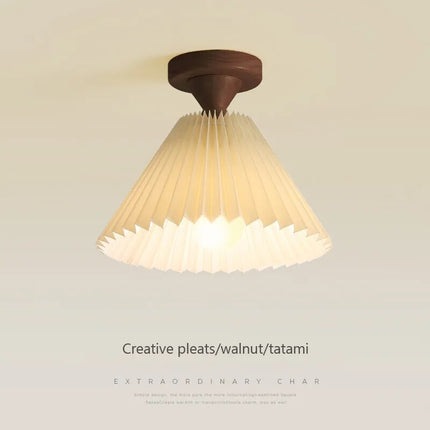 Plafonnier LED moderne en bois avec abat-jour tissu plissé — LZ4X9Q2