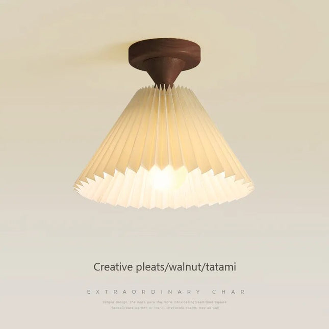 plafonnier moderne led bois tissu plissé