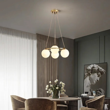 Lustre suspension nordique 4 ampoules verre et cuivre — LZ4X9P