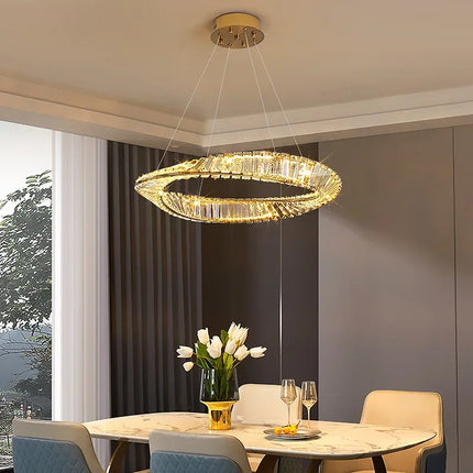 Lustre LED moderne en cristal avec anneau décoratif en acier — LZ4P7X