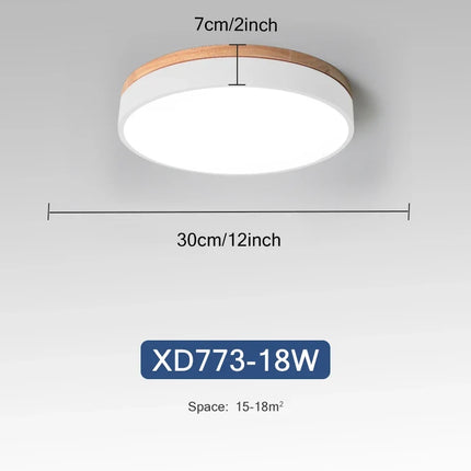 Rond 7 couleurs nordique LED plafonniers pour salon chambre plafonniers en bois 3 lumières couleur réglable couloir balcon