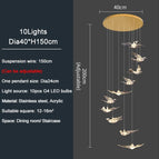 10 lumières / Lustre doré / Lumière chaude NON variable
