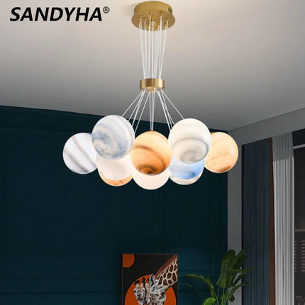 Lustre LED nordique forme planètes en boule de verre lunaire — LZ4X9T2
