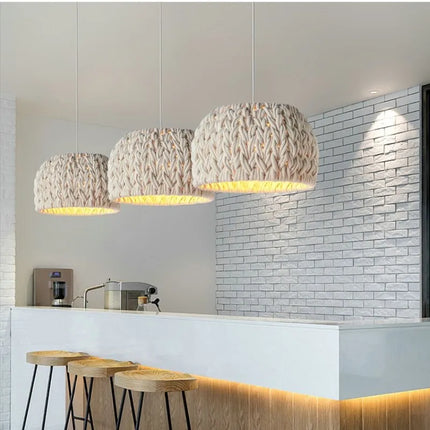 Lustre suspension LED minimaliste en corde tricotée style wabi-sabi — LZ4N7Q2P