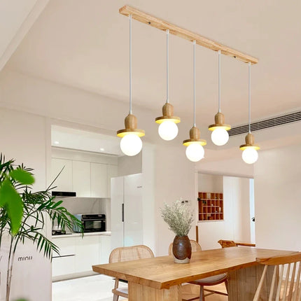 Lustre suspension en bois massif à trois têtes style nordique — LZ4N7Q2