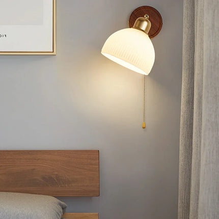Applique murale nordique en verre avec interrupteur en bois décoratif — LZ4X9Q2