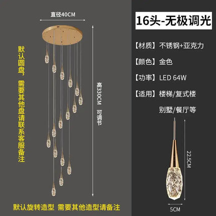 Lustre rotatif en cristal pour escalier duplex moderne de luxe — LZ4X9P2Q