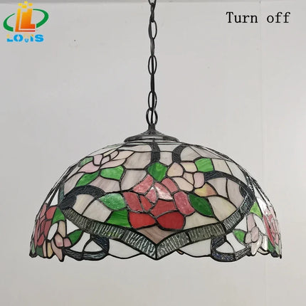 Lustre en verre style Tiffany à motif fleuri rétro nordique — LZ4X9J