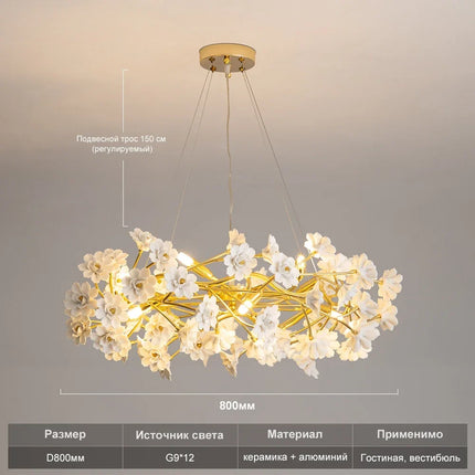 Lustre en céramique à motifs floraux français pour décoration romantique — LZ4X9P2