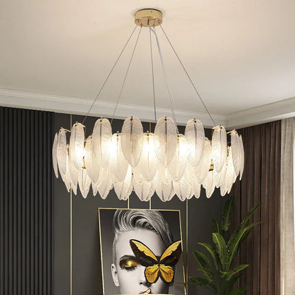 Lustre moderne en plumes et verre métallique — LZ4X9T2