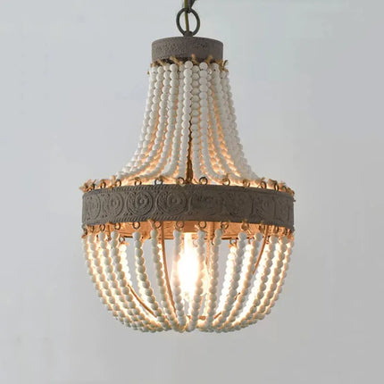 Lustre vintage en bois avec perles style campagne américaine — LZ4X9P