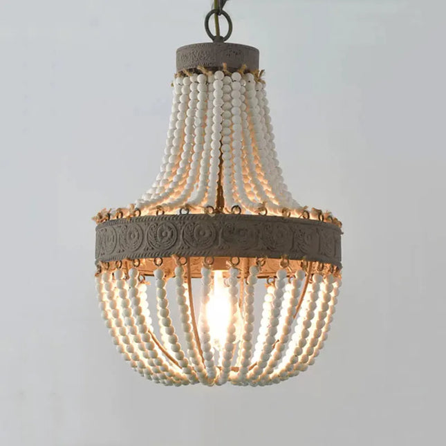 lustre vintage en bois perle style campagne américaine