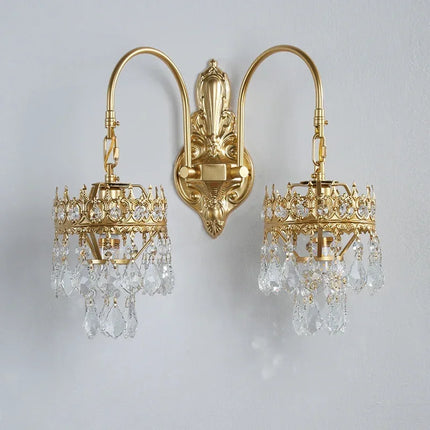 Applique murale vintage à deux lumières en cristal doré — LZ4X9J