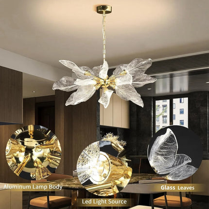 Lustre moderne en métal avec feuilles décoratives élégantes — LZ4X9P