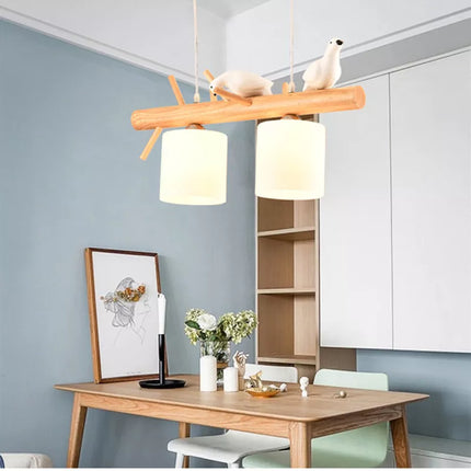 Lustre en bois massif avec oiseaux sculptés — LZ4P9XQ
