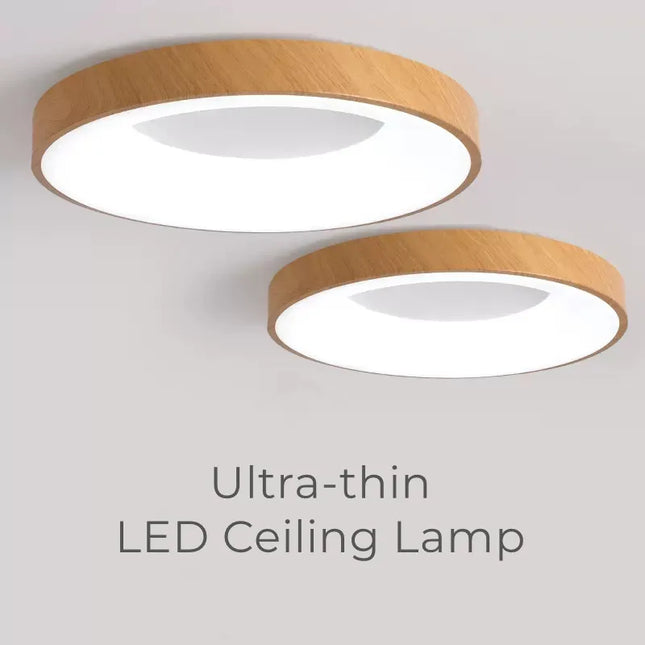 Plafonnier LED rond ultra-fin effet grain de bois — LZ7X9D