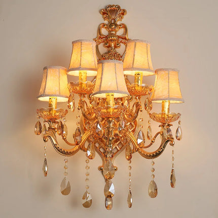 Applique murale dorée à cinq têtes en cristal pour intérieur élégant — LZ4X9P7