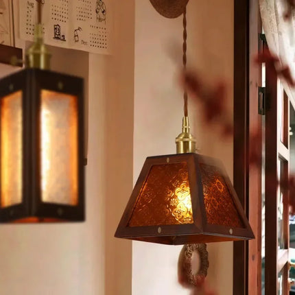 Suspension vintage en bois massif et verre style Shanghai — LZ4T9Q2M