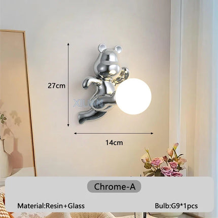 Applique murale enfant en résine et verre motif ours — LZ4J9XQ