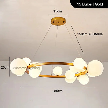Lustre LED design doré rond à boules en verre