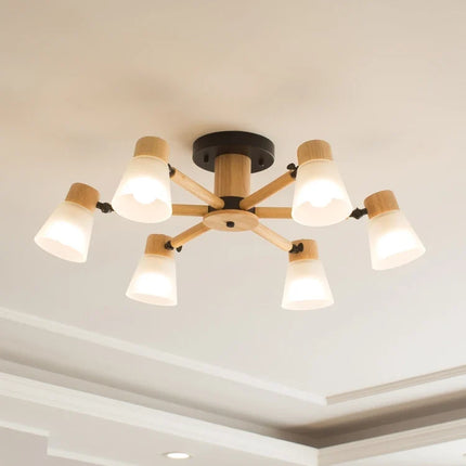 Lustre suspension nordique en verre et bois naturel — LZ4X9J