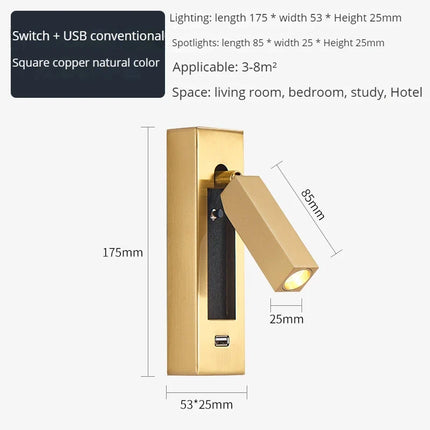 Applique murale moderne avec projecteur LED rotatif et chargeur USB — LZ4X9P2