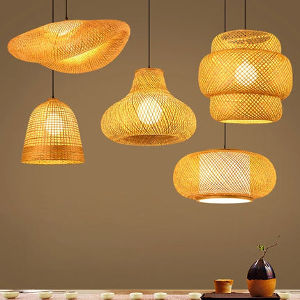 Lustre suspension style chinois fait main en bambou tressé vintage — LZ4Q9X