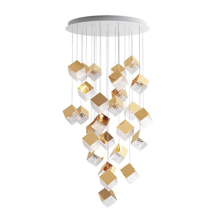 Suspension plafonnier carré en cristal style Scandinavie pour escalier et salon — LZ4X9T2