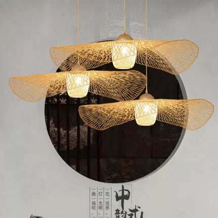 Lustre suspension en bambou tissé style japonais pour décoration moderne — LZ4X9Q