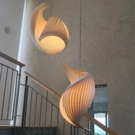 Suspension japonaise artisanale en bois à finition plissée — LZ4G7T1