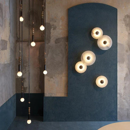 Applique murale ronde en marbre naturel et métal doré LED — LZ4X9P2