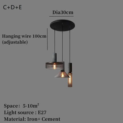 Suspension industrielle en béton avec abat-jour en fer — LZ4X9P
