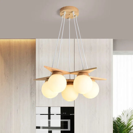 Lustre nordique en bois avec globe en verre blanc — LZ4T9X