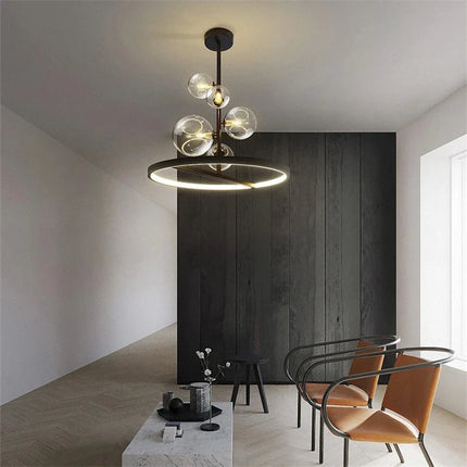 Lustre en verre transparent à bulles avec structure métallique — LZ4X9T2