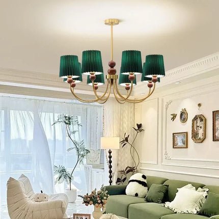 Lustre vintage américain en tissu plissé et bois style wabi-sabi — LZ4P9XJ