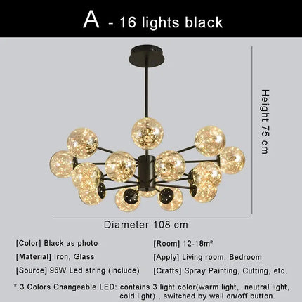 lustre moderne en forme d'étoile avec abat-jour en verre décoratif